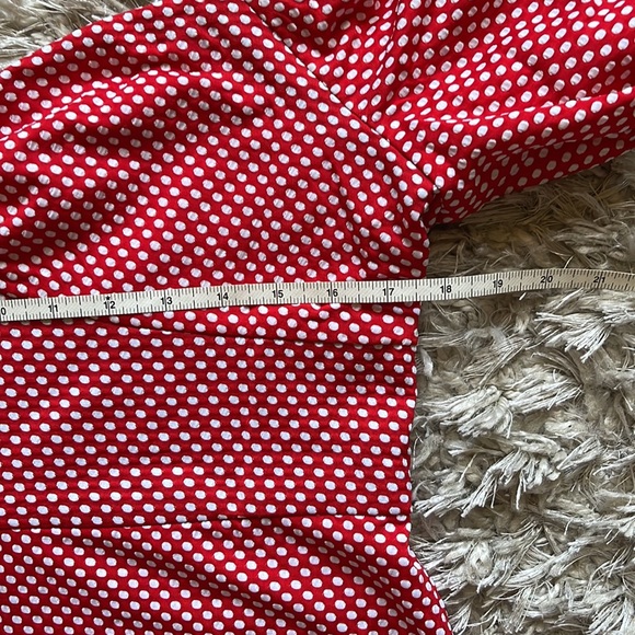 Betsey Johnson Women's Polka Dot Print Puff Sleeve Midi Sheath Dress - Picture 7 of 11